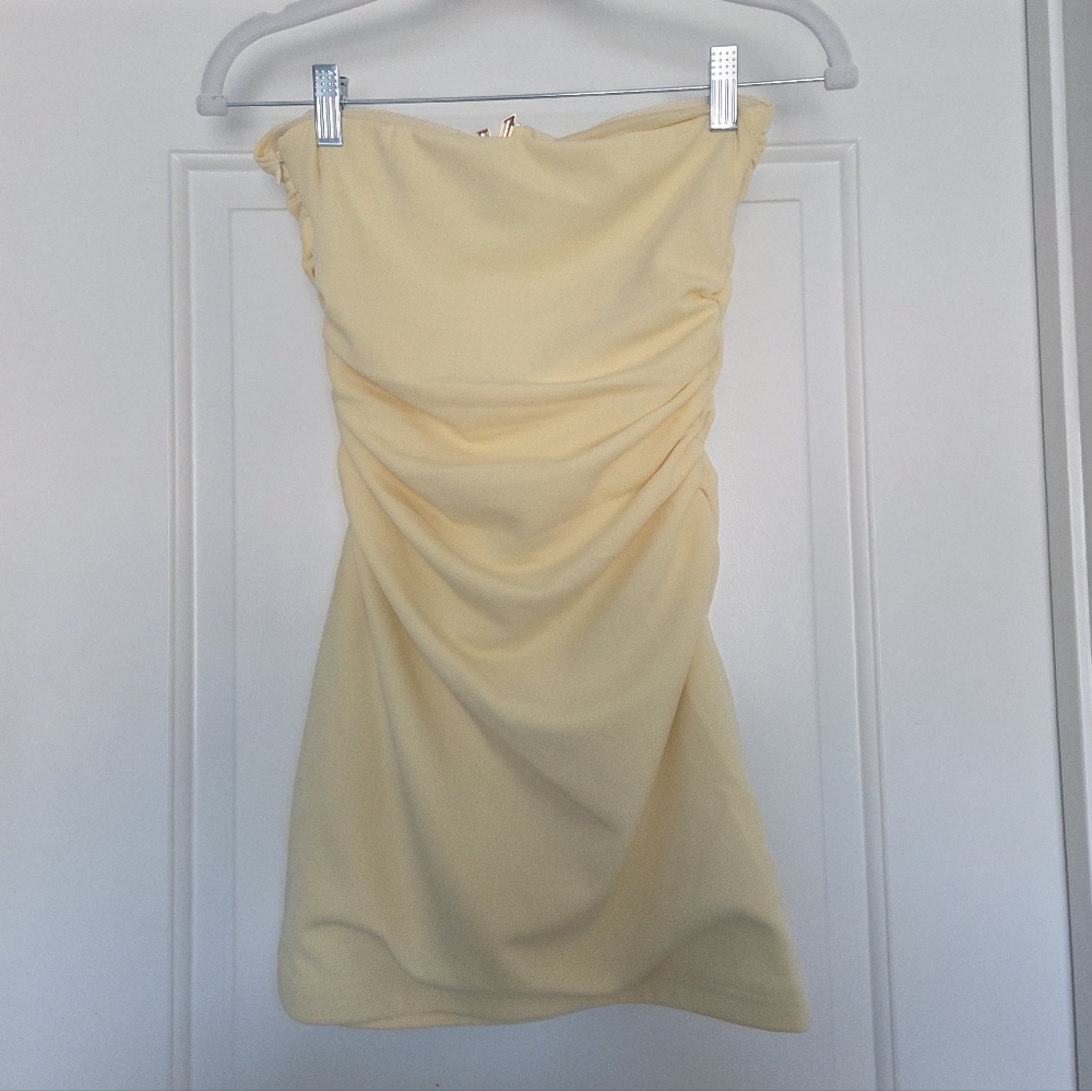 Peppermayo Simeon Strapless Light Yellow Mini Dress - Picture 3 of 4